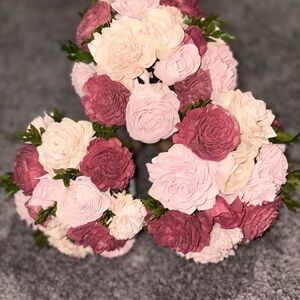 Elegant Floral Arrangement - Pink and Cream Wood Flowers.